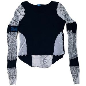 Skincraft EDM Goth Black Patchwork Long Sleeve Shirt